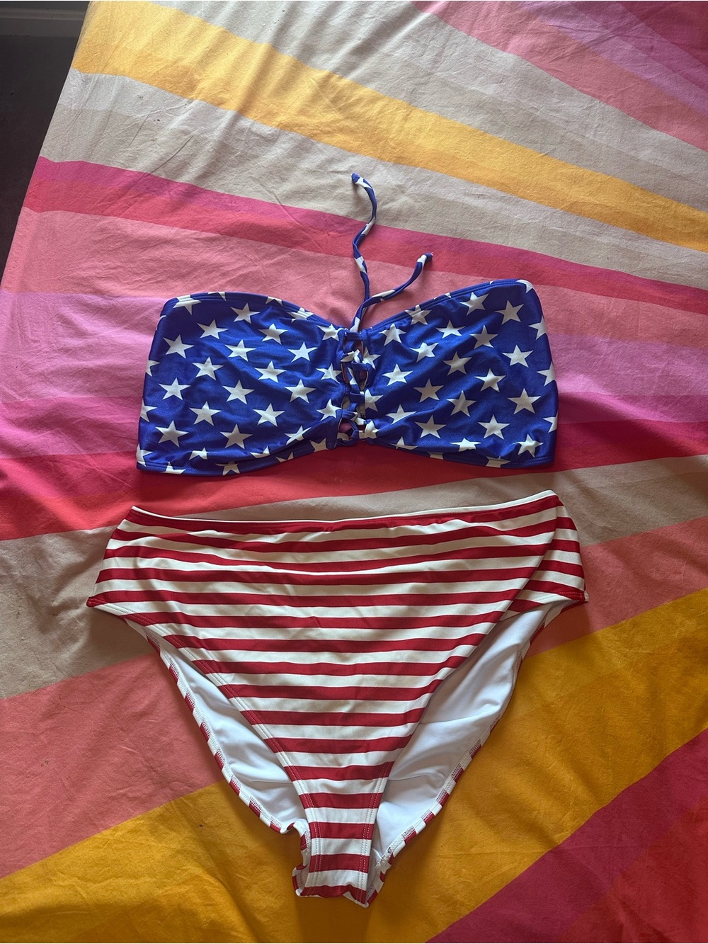 Curvy beach  Bandeau Bikini Set - Red, White & Blue